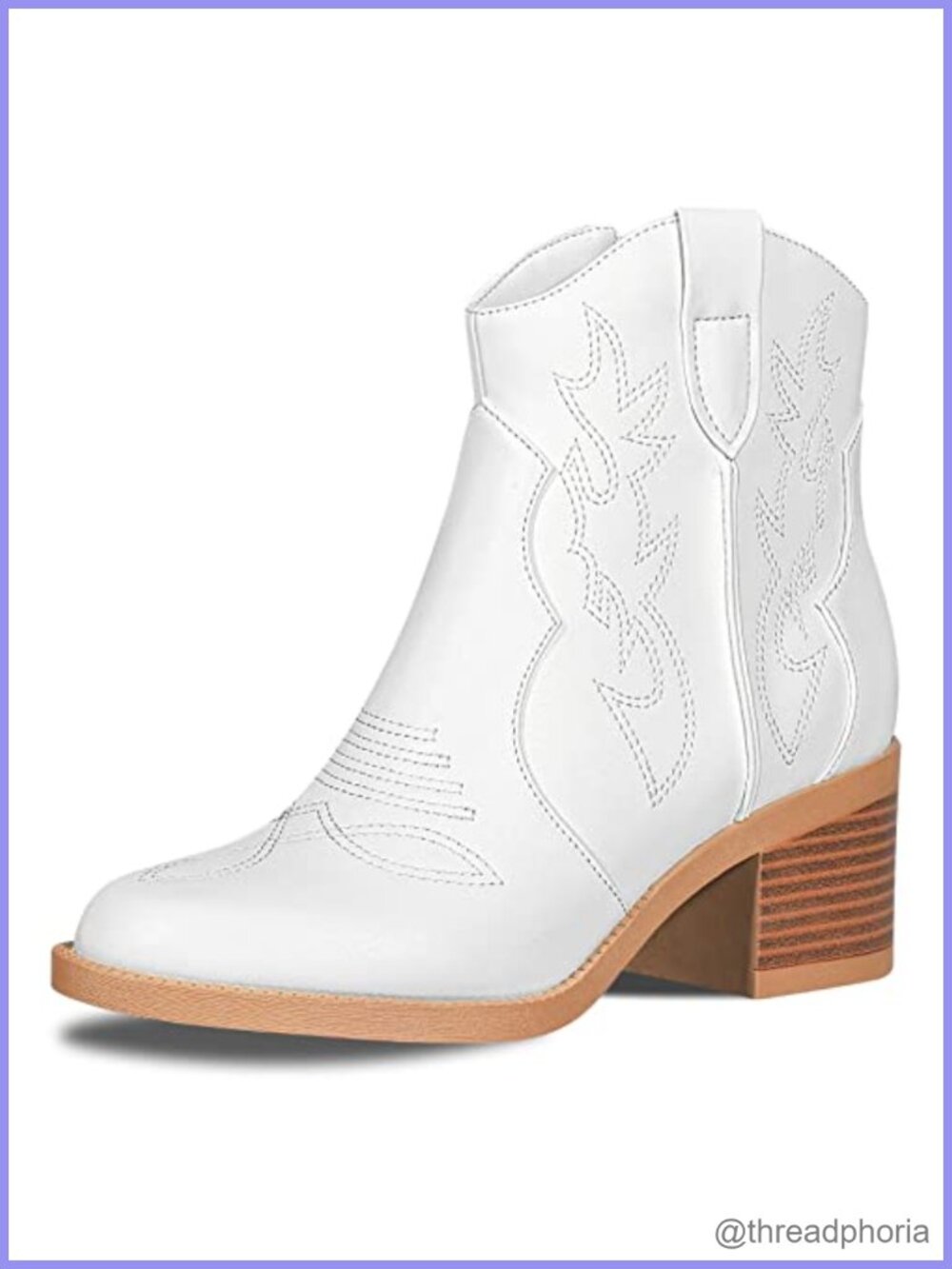 Western Cowboy Ankle Booties Embroidered Round Toe Chunky Stacked Heel PU